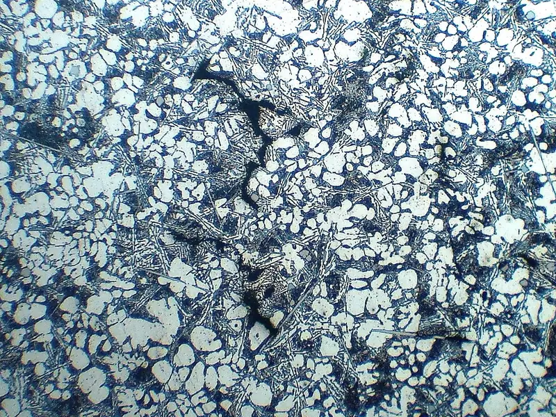 Micrografia da microestrutura de um material fundido